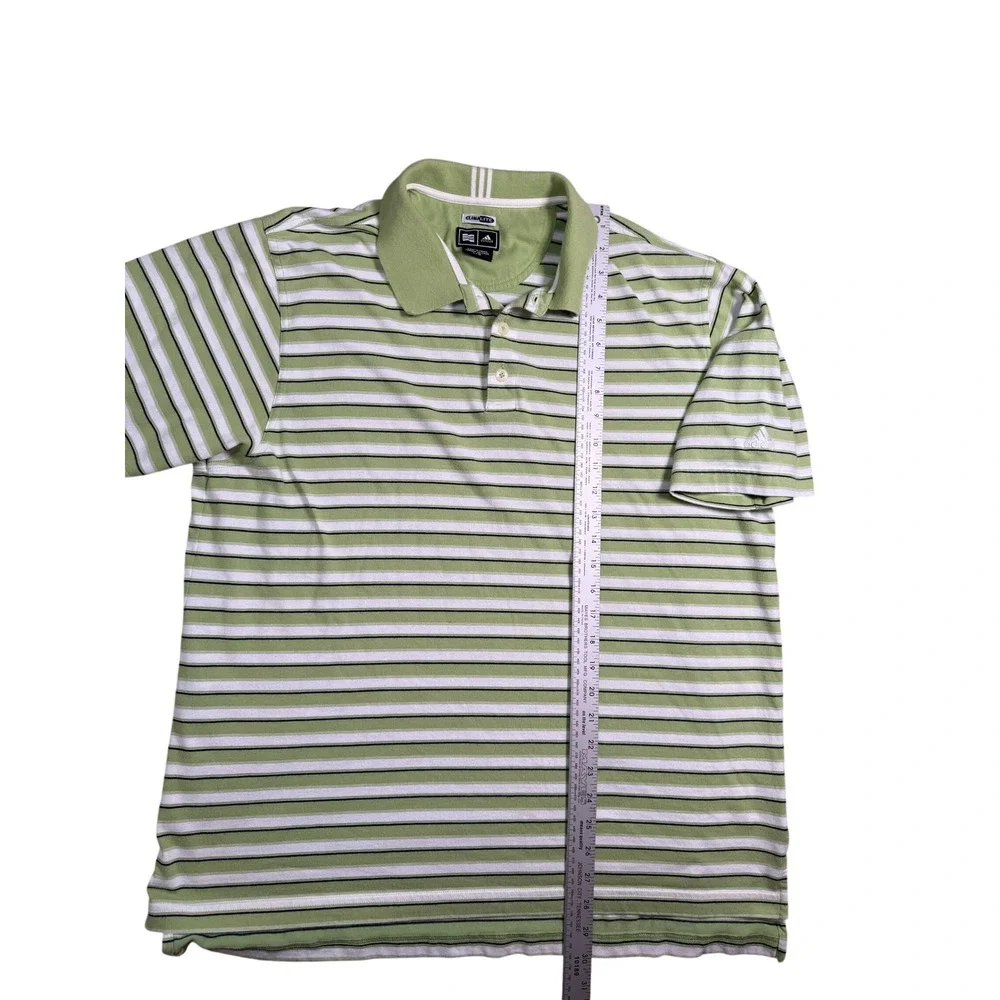 Adidas Polo Shirt Men Sz L Green Excellent Climalite Striped Short Sleeve 259536 - Picture 5 of 10